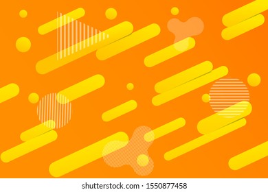 Abstract dynamic orange background with rectangular rounded yellow shapes and geometric shapes with linear texture. Vector illustration