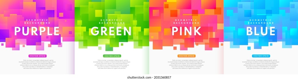 Abstract dynamic overlap square shape in purple  green  pink    blue white background  Sale banner trendy gradient template design  Geometric super sale special offer collection  Vector EPS10