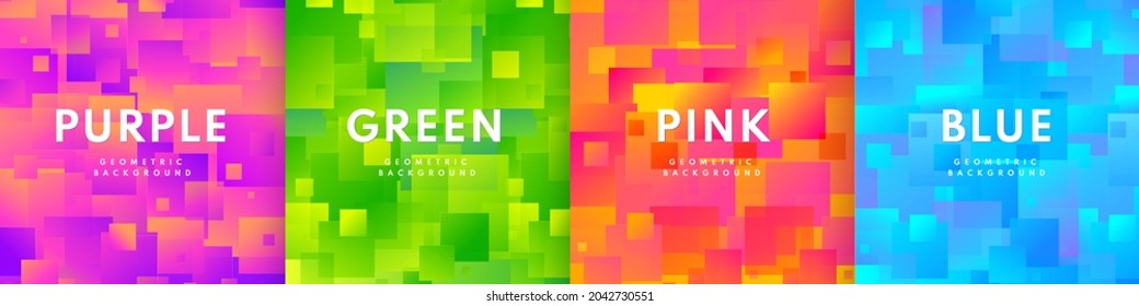 Abstract dynamic overlap square shape in pink purple  green  red yellow    blue background  Sale banner trendy gradient template design  Geometric super sale special offer collection  Vector EPS10
