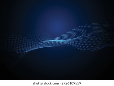 Abstract dynamic particles sound wave flowing background technology design. Big data flow array of glowing dots. Vector illustration