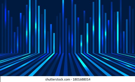Abstract dynamic perspective blue lines on dark background. Technology futuristic speed lines concept. Magic light effects. Vector illustration
