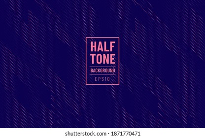 Abstract dynamic pink red halftone and diagonal line pattern decoration on dark blue background. Modern and minimal futuristic concept. Vector illustration