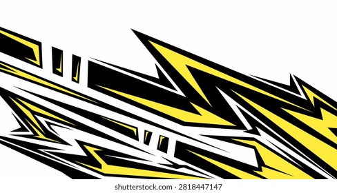 Abstract dynamic racing graphic background with sharp geometric shapes in yellow, black, and white colors. Perfect for vehicle wraps, car decals, motorcycle stickers, sports branding