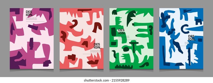 Abstract dynamic random shape elements poster background vector collection. Presentation report banner, magazine, social media, creative album art cover layout template.