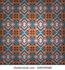 Abstract dynamic retro tiles background. Seamless grunge micro vector print. Geometric abstract mosaic seamless pattern with tiles and simple shapes in white, orange and blue colors for fashion.