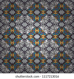 Abstract dynamic retro tiles background. Seamless grunge micro vector print. Geometric abstract mosaic seamless pattern with tiles and simple shapes in blue, gray and brown colors for fashion.