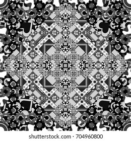 Abstract dynamic retro tiles background. Seamless grunge micro vector print. Geometric abstract mosaic seamless pattern with tiles and simple shapes in gray colors for fashion.