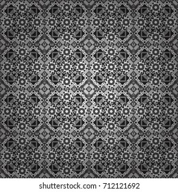 Abstract dynamic retro tiles background. Seamless grunge micro vector print. Geometric abstract mosaic seamless pattern with tiles and simple shapes in black, gray and white colors for fashion.