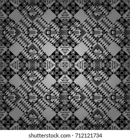 Abstract dynamic retro tiles background. Seamless grunge micro vector print. Geometric abstract mosaic seamless pattern with tiles and simple shapes in gray, white and black colors for fashion.