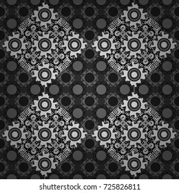 Abstract dynamic retro tiles background. Seamless grunge micro vector print. Geometric abstract mosaic seamless pattern with tiles and simple shapes in gray, black and white colors for fashion.