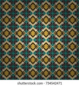 Abstract dynamic retro tiles background. Seamless grunge micro vector print. Geometric abstract mosaic seamless pattern with tiles and simple shapes in green, orange and black colors for fashion.