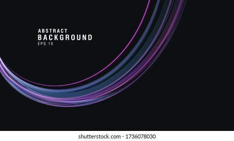 Abstract dynamic round curve of blue and purple lines, speed light 3d space illusion, graphic design element