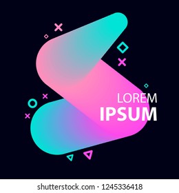 Abstract dynamic shape in trendy gradient colors on dark background. Graphic element for banners, flyers, web design and much more.