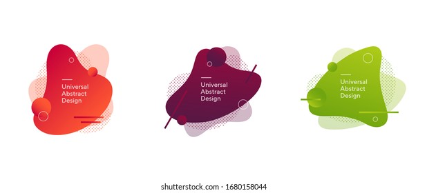 Abstract dynamic shapes collection. Wavy forms, flowing elements, gradient lines, overlay. Trendy futuristic design for presentation slides, magazine, labels