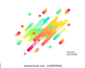 Abstract dynamic shapes isolated on white. Bright color template. Modern composition with wavy forms. Parallel rounded lines and dots. Vector illustration.