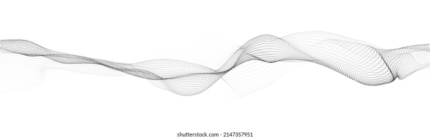 Abstract dynamic smooth wave. Sound wave concept. Futuristic particle flow on a white background. Digital impulse equalizer technology. Vector illustration.