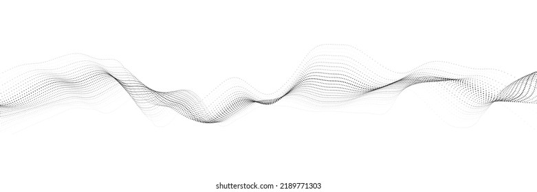 Abstract dynamic smooth wave. Sound wave concept. Futuristic particle flow on a white background. Digital impulse equalizer technology. Vector illustration.