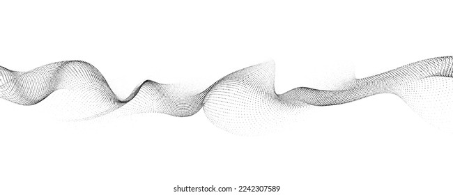  Abstract dynamic smooth wave. Sound wave concept. Futuristic particle flow on a white background. Digital impulse equalizer technology. Vector illustration.