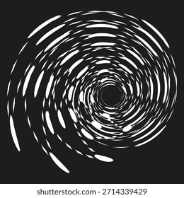Abstrakte dynamische Spirale. Weiße Bewegungsstruktur. Optischer Wirbel-Vektor. Dunkles Hintergrundelement. EPS 10.