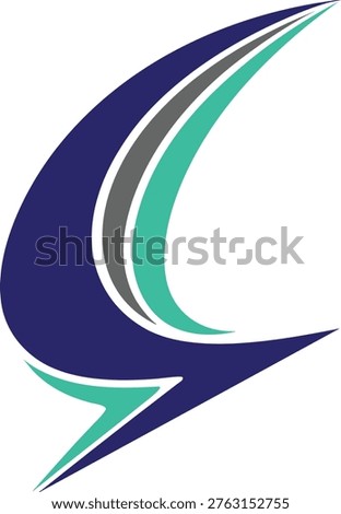 Abstract dynamic swoosh vector icon with lightning bolt element for speed and energy logo design