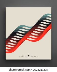 Abstract dynamic template with wavy curved ribbons. Modern cover design. 3d vector illustration.