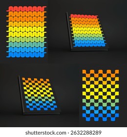 Modelo dinâmico abstrato com faixas curvas onduladas. Fundo listrado abstrato. Modelo de design de capa. Ilustração vetorial 3d para brochura, cartaz, apresentação, folheto ou banner.