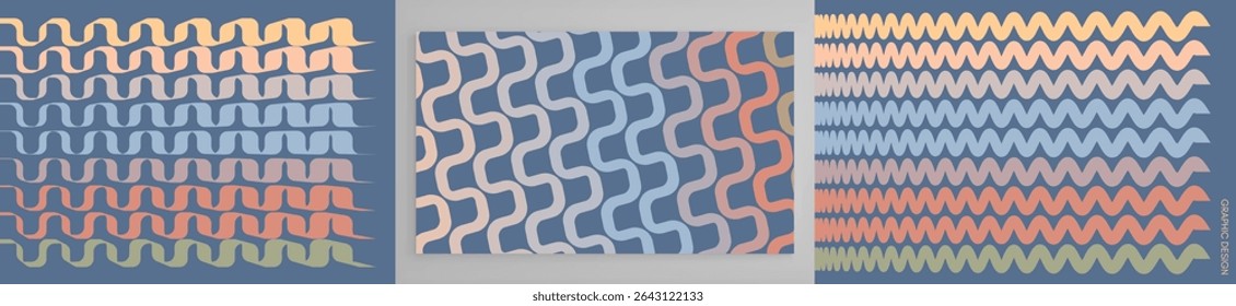 Modelo dinâmico abstrato com faixas curvas onduladas. Fundo listrado abstrato. Modelo de design de capa. Ilustração vetorial 3d para brochura, cartaz, apresentação, folheto ou banner.