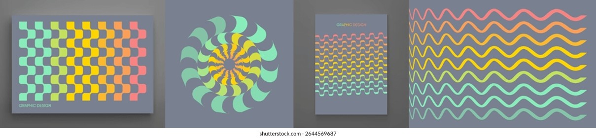 Abstract dynamic template with wavy curved ribbons. Striped circular figure. 3D wavy pattern with optical illusion. Abstract striped background. Cover design template for brochure, poster, flyer, etc.