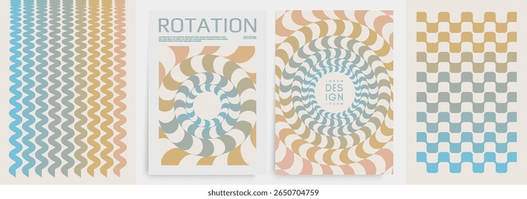 Abstract dynamic template with wavy curved ribbons. Striped circular figure. 3D wavy pattern with optical illusion. Abstract striped background. Cover design template for brochure, poster, flyer, etc.