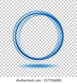 Abstract dynamic vortex circle of blue lines on a transparent background. Design element.