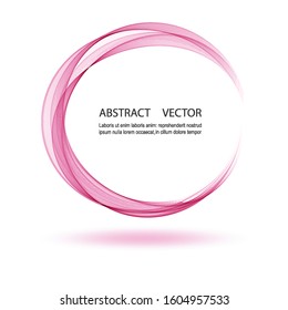 Abstract dynamic vortex circle of pink lines on a white background. Design element. Rounded pink frame.