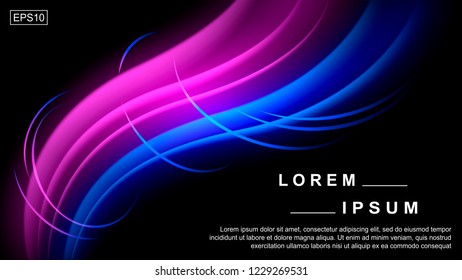 Abstract dynamic wallpaper. Pink and blue luminous waves on black background. Minimal design with motion effect