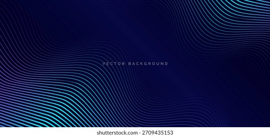 Linhas de onda dinâmicas abstratas azul e roxo sem fundo escuro. Ilustração vetorial