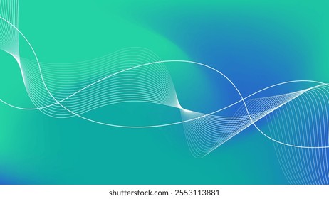 Linhas de onda dinâmicas abstratas no fundo de gradiente verde azul. conceito de tecnologia futura.