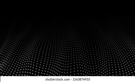 Abstract dynamic wave of many points. Big data. Low poly shape. Shining particles. Futuristic background. Vector.