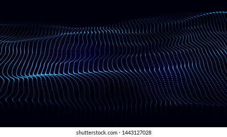 Abstract dynamic wave of many shining points. Big data. Low poly shape. Wave of bright particles. Futuristic background. Vector illustration.