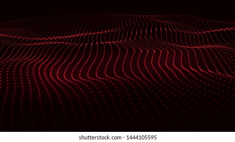 Abstract dynamic wave of many shining points. Big data. Low poly shape. Wave of bright particles. Futuristic background. Vector illustration.