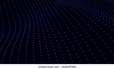 Abstract dynamic wave of many shining points. Big data. Low poly shape. Wave of bright particles. Futuristic background. Vector illustration.