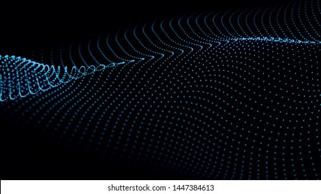 Abstract dynamic wave of many shining points. Big data. Low poly shape. Wave of bright particles. Futuristic background. Vector illustration.