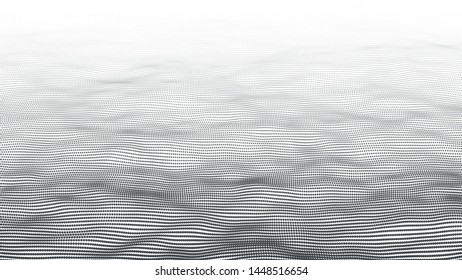 Abstract dynamic wave of particles. Big data. Low poly shape. Wave of gradient dots on white background. Futuristic vector illustration.