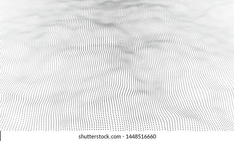 Abstract dynamic wave of particles. Big data. Low poly shape. Wave of gradient dots on white background. Futuristic vector illustration.