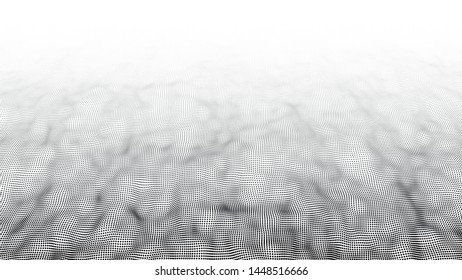 Abstract dynamic wave of particles. Big data. Low poly shape. Wave of gradient dots on white background. Futuristic vector illustration.
