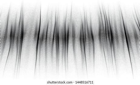 Abstract dynamic wave of particles. Big data. Low poly shape. Wave of gradient dots on white background. Futuristic vector illustration.