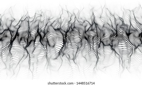 Abstract dynamic wave of particles. Big data. Low poly shape. Wave of gradient dots on white background. Futuristic vector illustration.