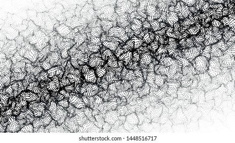 Abstract dynamic wave of particles. Big data. Low poly shape. Wave of gradient dots on white background. Futuristic vector illustration.