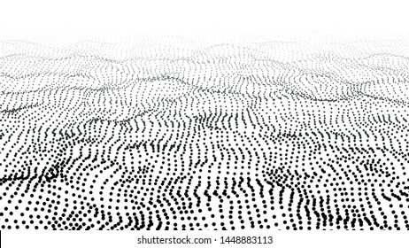 Abstract dynamic wave of particles. Big data. Low poly shape. Wave of gradient dots on white background. Futuristic vector illustration.