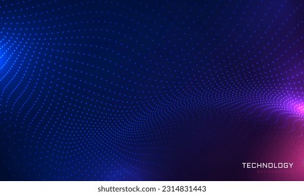 Resumen de la onda dinámica de las partículas de fondo de la ciencia de la cuadrícula fractal. Tecnología de grandes datos, IA. Onda de malla de partículas 3d, flujo de sonido, visualización de audio. Tecnología digital futurista. Vector
