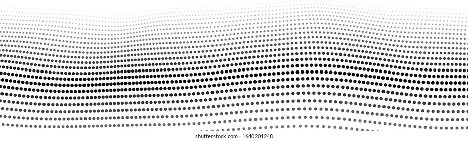 Abstract dynamic wave of particles. Wave of gradient dots on white background. Futuristic vector illustration.