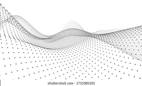 Abstract dynamic wave of particles. Wave of gradient dots on white background. Futuristic vector illustration.