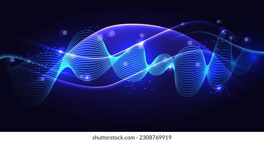 Abstract dynamic waves blue technology background with flowing lines